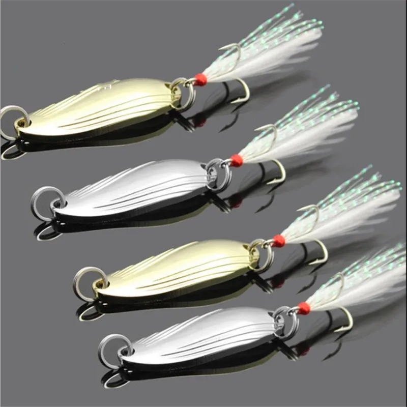 1 Uds Metal 3g/5g oro plata lentejuelas giratorias pesca señuelo con plumas cuchara cebo Wobblers cebos duros pesca con gancho agudo - imagen 2