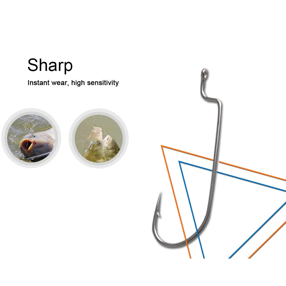 10 Uds. Anzuelo de pesca compensado de gusano suave acero alto en carbono 8 # -5/0 #   Anzuelos con manivela, cebo de silicona, señuelo, accesorios de pesca - imagen 4