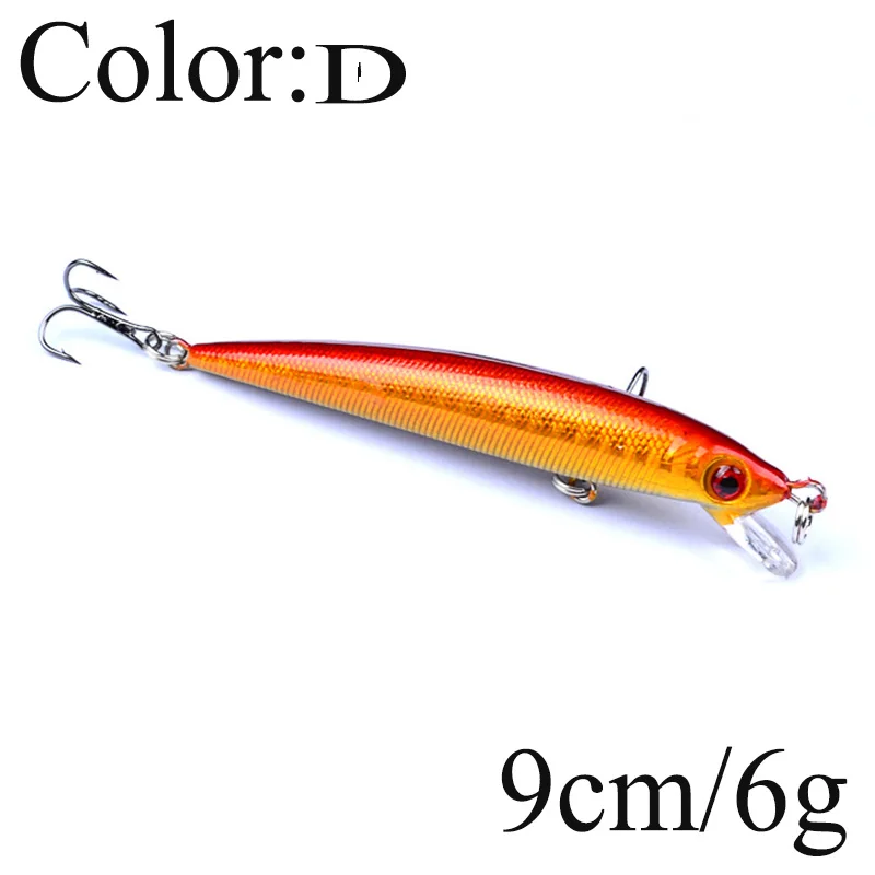 Señuelos de Pesca de pececillos, cebos duros artificiales de 9cm y 6g, Wobbler ABS, aparejos de Pesca de lubina con anzuelos crankbait, WD-066 de Pesca, 1 ud. - imagen 5