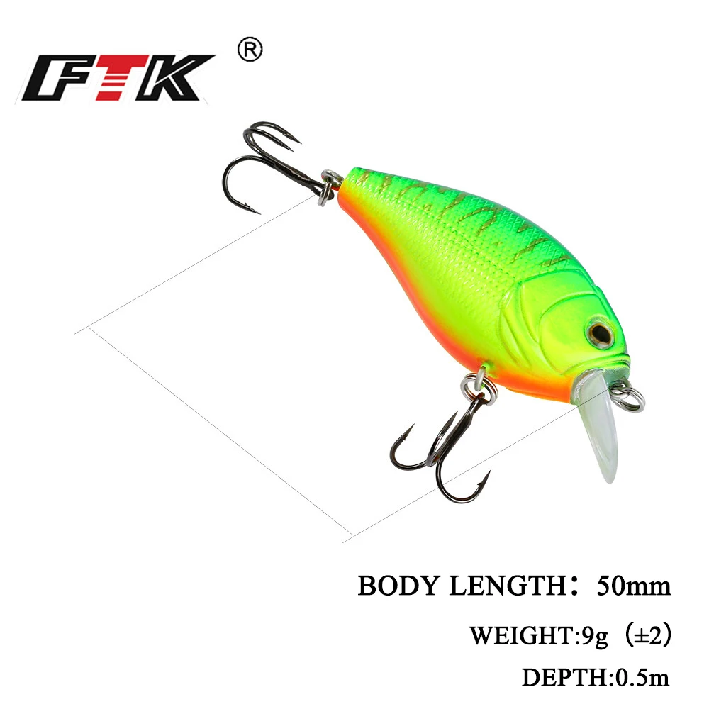 FTK 9g 50mm señuelo de pesca Crankbait Topwater cebo Artificial duro Wobblers Swimbait para aparejos de pesca de lubina y trucha - imagen 3