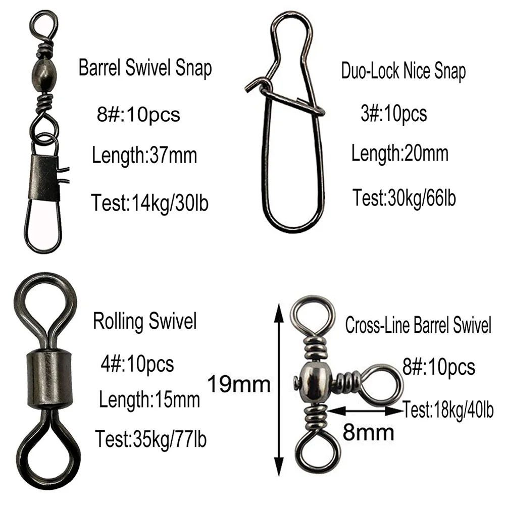 Kit de accesorios de pesca, 150 unids/caja que incluye anzuelos de cabeza, anillos, broches giratorios, cuentas, caja de Kit de aparejos de pesca - imagen 2