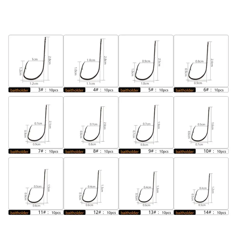Gancho de pesca de alto carbono, anzuelo individual con ojo, aparejos de pesca de carpa, 10 piezas, 3 #-14 #