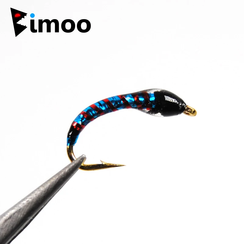 Bimoo 6 piezas de anzuelos de señuelo de pesca con mosca ninfa tamaño # 14 # Accesorio de pesca Midge con 16 zumbador