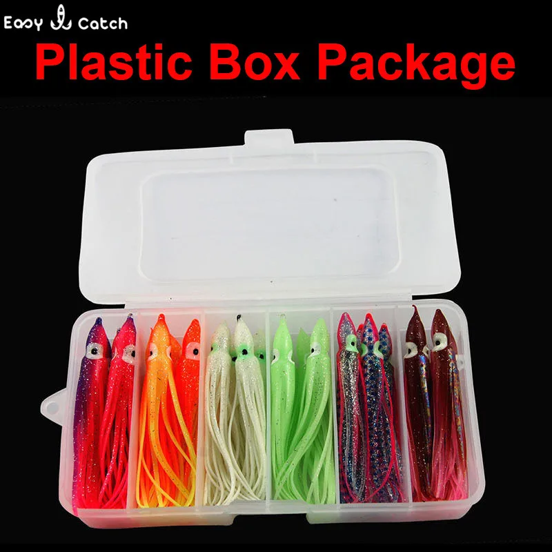 Señuelos de Pesca de pulpo de plástico suave de 11cm, calamar Artificial luminoso de silicona de colores mezclados, 24 unids/caja - imagen 4