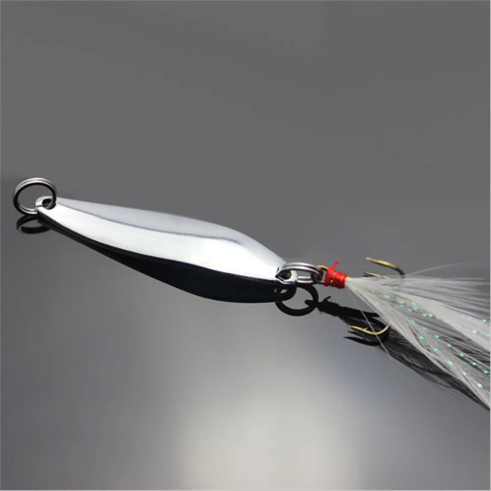 FISHINAPOT-señuelo de pesca de plata de Metal, 1 piezas, 5g/7g/10g/13g/18g/21g, cebo duro, lentejuelas con pluma, gancho triple, Wobbler Spinner - imagen 3