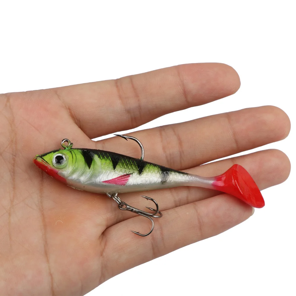 Goture-Señuelos de Pesca suaves, cebos de silicona de 11g y 8cm, Swimbait Wobblers, ojos 3D, cabeza de plomo 8 # anzuelo triple, cebos falsos - imagen 5