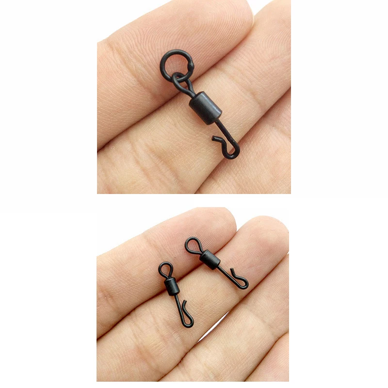 20 unids/lote de eslabones giratorios de cambio rápido, color negro mate, con clips a presión de anillo soldado para accesorios de conector de pesca de carpa - imagen 4