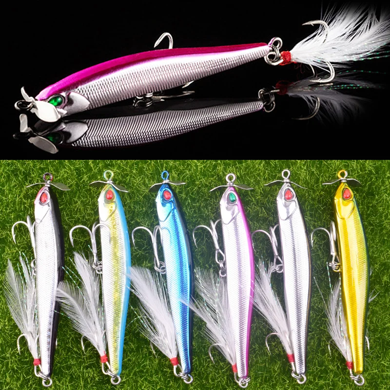 Señuelo de pesca duro que se hunde, lápiz flotante Spinnerbait Whopper Plopper spoon, Spinner realista, anzuelos de pluma con hélice - imagen 2