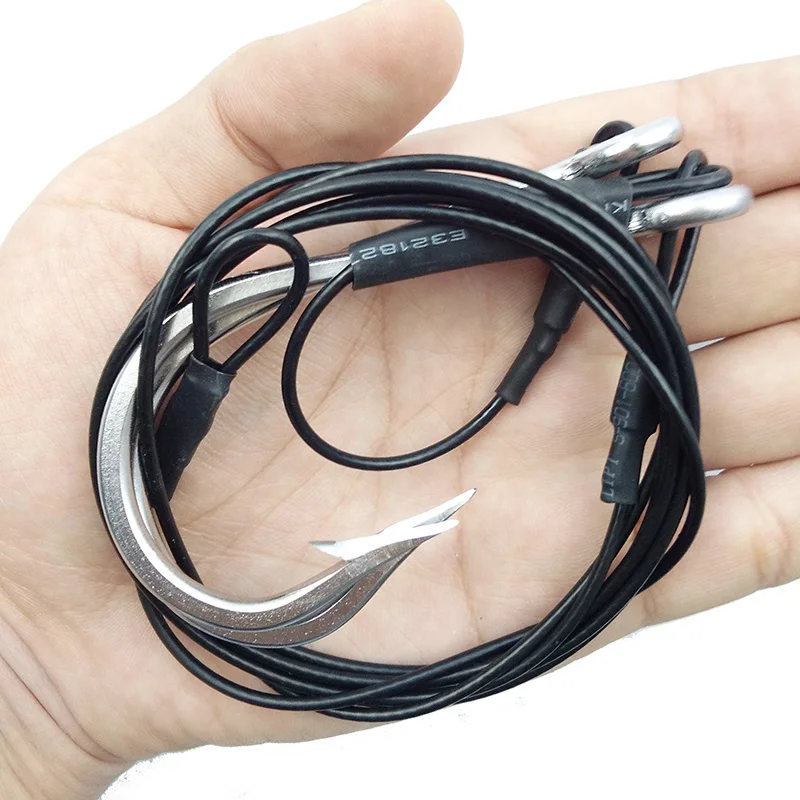 1 Uds. Aparejos de anzuelo de pesca de tiburón grande de acero inoxidable 2 brazos 400lb líderes de alambre atún gancho grande aparejos de cebo vivo de agua salada