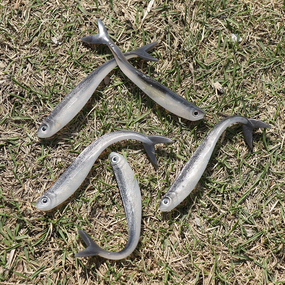 Señuelo de pez suave de silicona, Tiddler plateado, sábalo de goma suave para perca, Lucio, trucha, Wobblers, herramienta de pesca de Takcle, 10 piezas