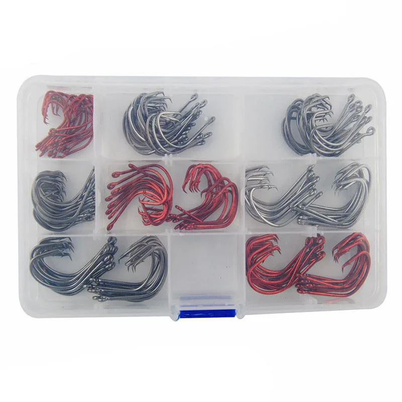 JSM-anzuelos de pesca de acero al carbono 160, conjunto de anzuelos de pesca, caja de aparejos de pesca, color rojo y negro, 7381 unidades - imagen 5