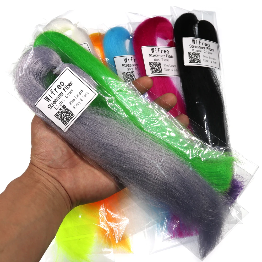 Wifreo, 1 paquete, 30CM, serpentina de fibra de pececillo rizado prensado, fibras de mosca, Material de atado de cabeza de plantilla para pesca con mosca, señuelo de lubina - imagen 4