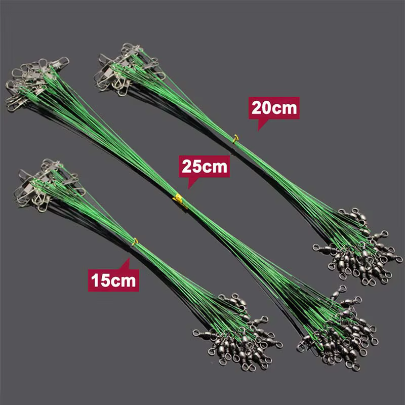 100 unids/lote de cuerda de acero para pesca, hilo de guía de 20cm, 25cm, 30cm con accesorios de pesca giratorios, herramienta de correa de núcleo de plomo S4 - imagen 3