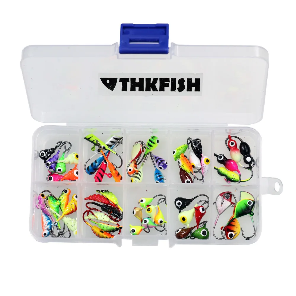 THKFISH-Kit de Señuelos de Pesca en hielo, 54 Uds., 1,1g-2,5g, señuelo de Jigging micro de invierno para tipo de pez, cebo duro de Metal, juego de anzuelos - imagen 5