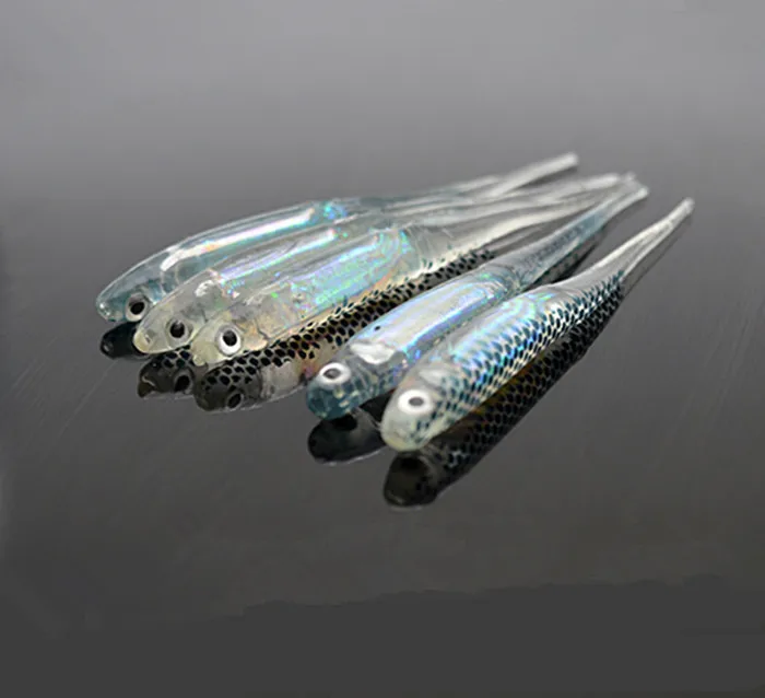 Pez sábalo suave con tubo de reflexión de colores interior, cebo de goma arcoíris hueco, 10cm, 5 uds. - imagen 4