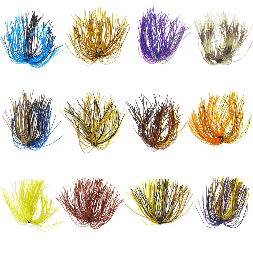 Novedad 12 paquetes 50 soportes bajos señuelos de goma cebo de calamar faldas de silicona Spinnerbait DIY accesorios de pesca