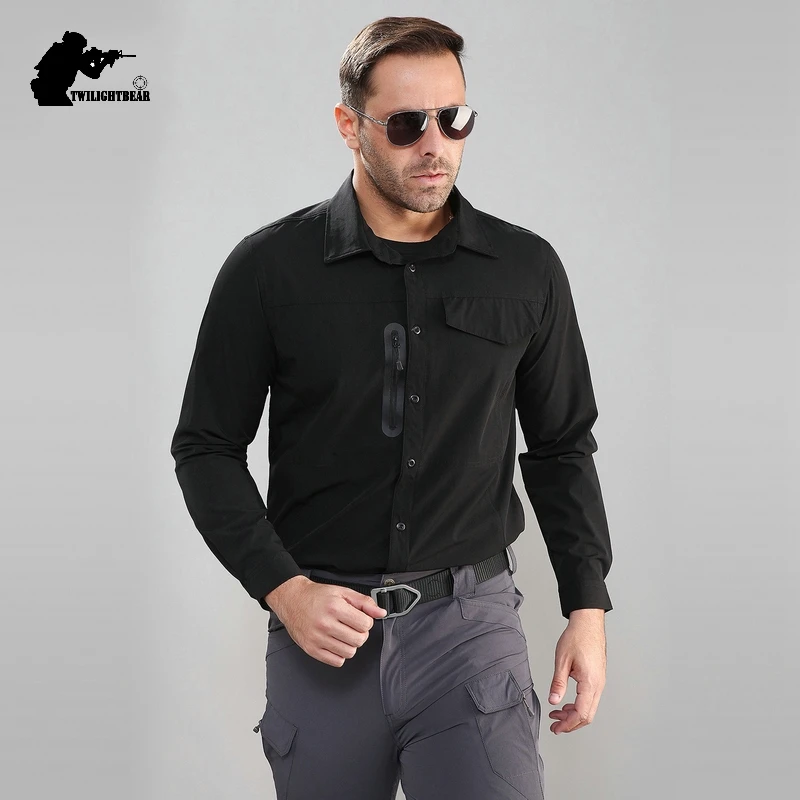 Camisa elástica para hombre, camisa de secado rápido con múltiples bolsillos, alta calidad, ropa informal, AF54 - imagen 5