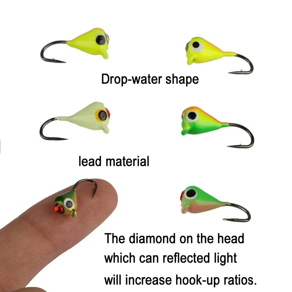 THKFISH-plantillas de pesca en hielo para invierno, Kit de señuelos, 1g-2,5g, Mini cebo duro de Metal, anzuelos de púas con cabeza de anzuelo para pesca de lubina, 54 Uds. - imagen 3