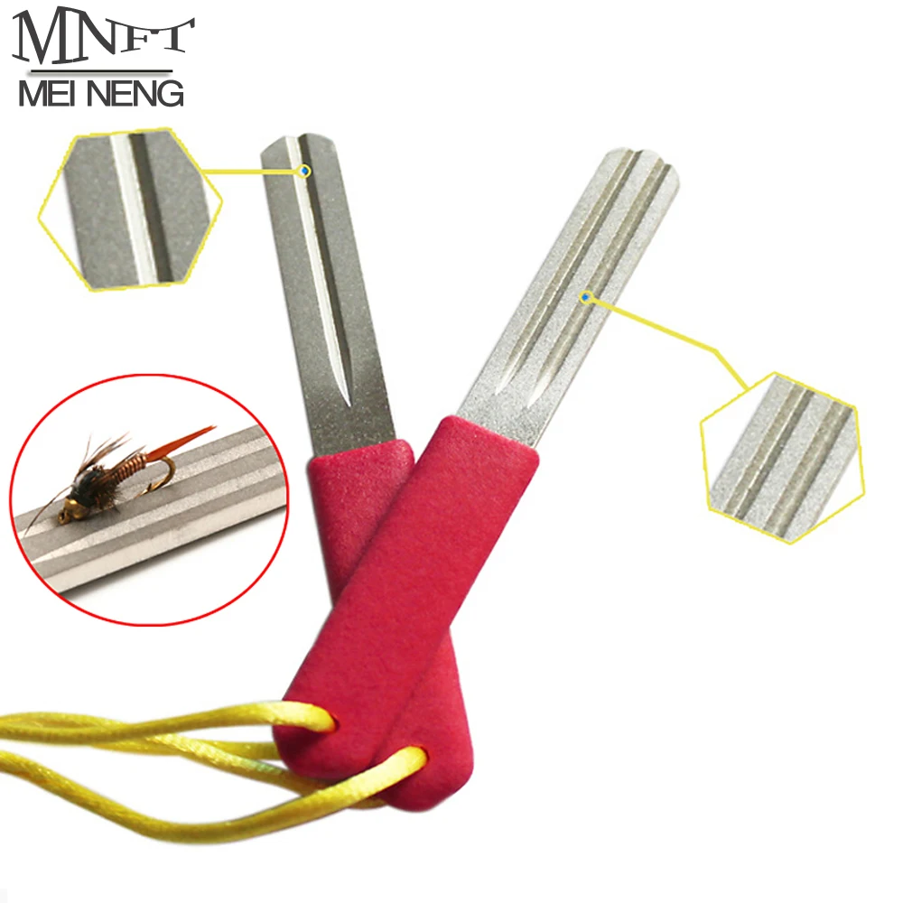 MNFT 2 unids/lote doble cara buena calidad moscas de pesca gancho Hone anzuelo de pesca con mosca herramienta de afilado ganchos afilador Hone