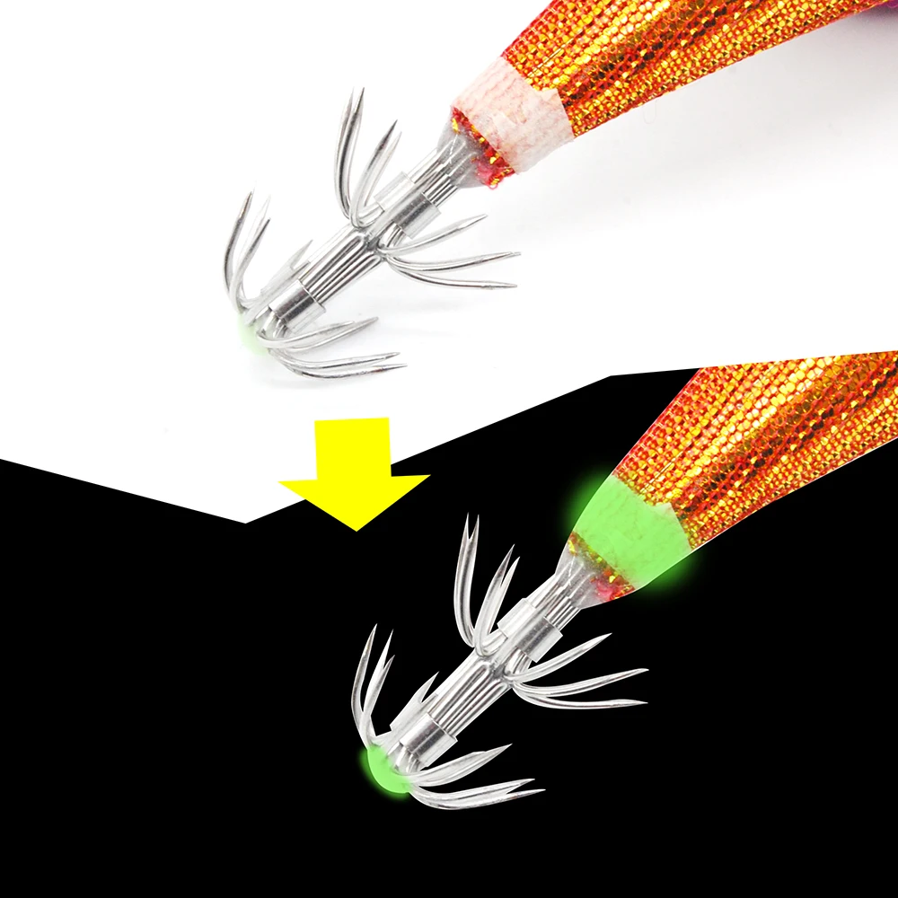 Anzuelo de calamar de fácil captura, plantilla de madera, gambas, gambas, cola luminosa, sepia Artificial, cebos de pulpo, aparejos de pesca, 5 piezas, 10 piezas - imagen 4