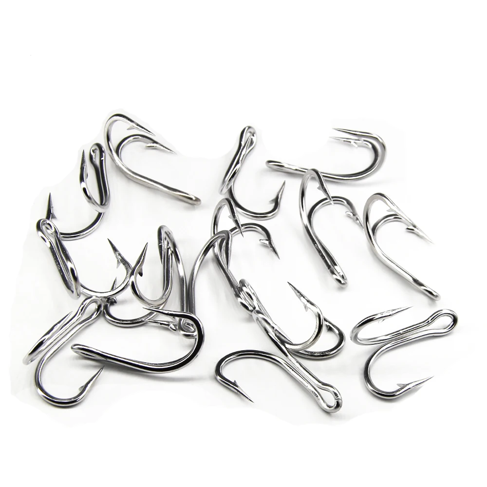JSM-anzuelos dobles de pesca de teel inoxidable para agua salada, anzuelos dobles para pescar lubina, 30 unidades por lote - imagen 5