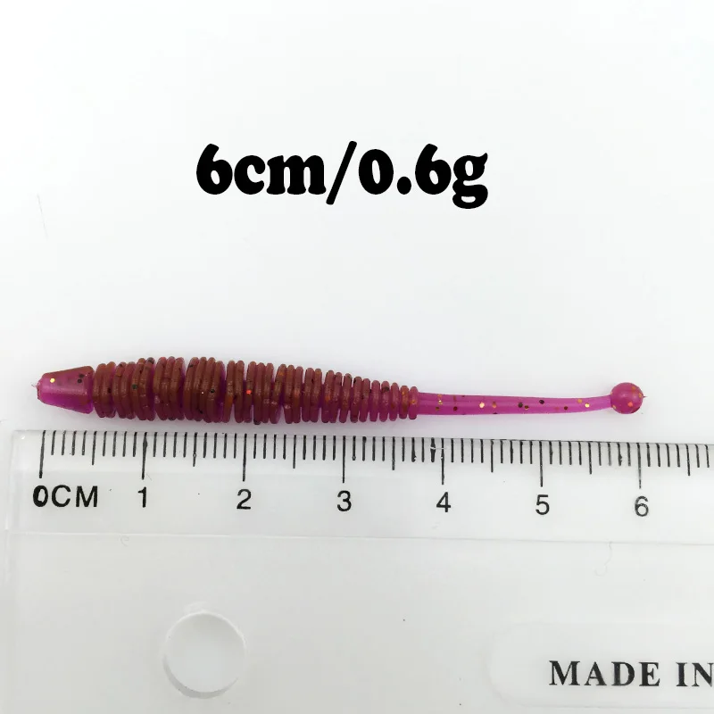 10 Uds. Señuelos blandos de gusano, aditivo para olor a camarones, Wobbler de pesca, 60mm, 0,6g, cebo suave de goma Artificial, carpa, lubina, Isca, Leurre - imagen 2