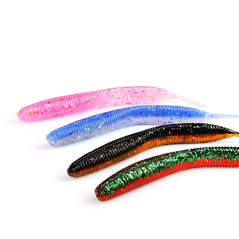 2019 NUEVO gusano recto de cola de aguja supercontinente ahora caliente 100 mm cebo de silicona de doble color 10 piezas - imagen 5