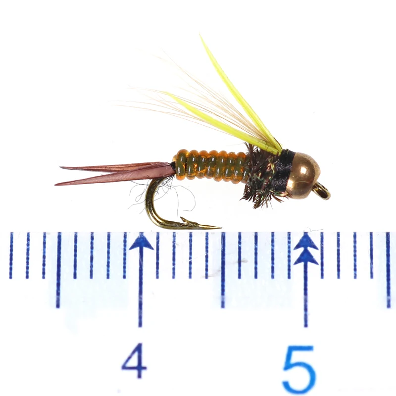 ICERIO 8 piezas #14 cabeza de cuentas de latón Mighty Baetis Prince Nymph vuela trucha señuelos de pesca con mosca - imagen 2