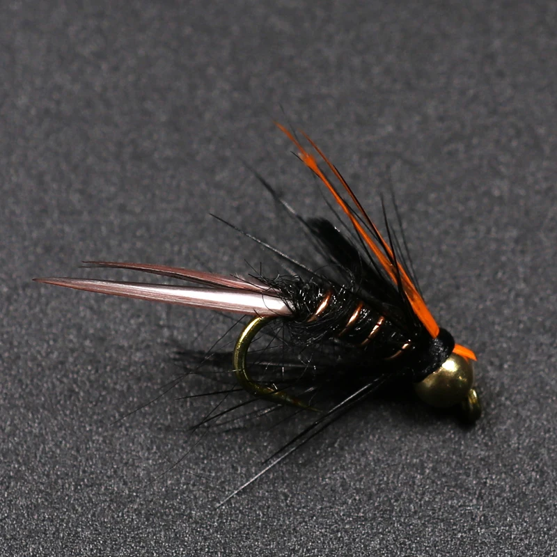 Bimoo 10PCS # 12 Cabeza dorada de latón Trucha Grayling Pesca Moscas Mosca húmeda Cabeza de cuentas Crazy Black Psycho Prince Ninfa - imagen 2
