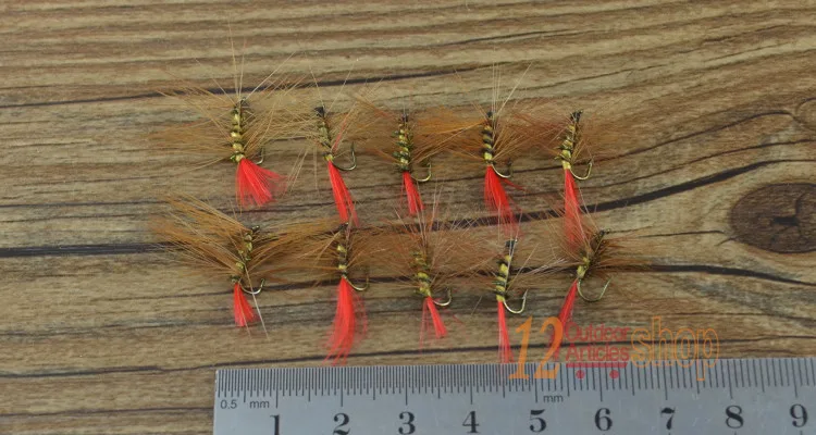 MNFT 10PCS 12 #   Marrón Emeger ninfa trucha moscas pesca con mosca señuelo Bugger gusano de lana mosca cebo caja bolsa paquete para opción - imagen 3