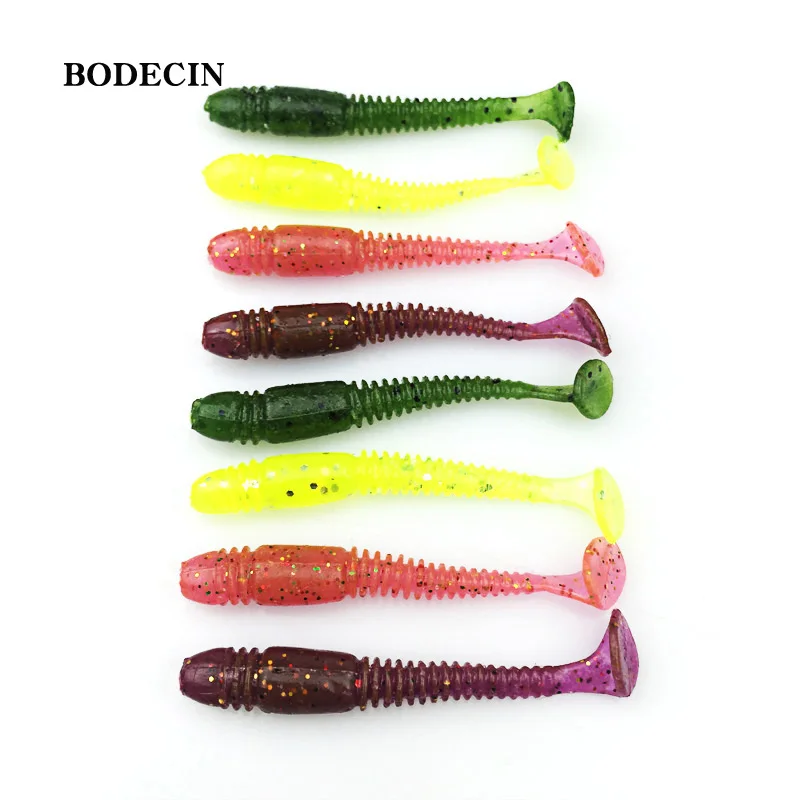 16pcs Fishing Takcle Lure Worms Artificial Soft Baits with salt smell T Tail lures 50mm 1g Grubs Maggot Plastic Jig Head Texas (5)