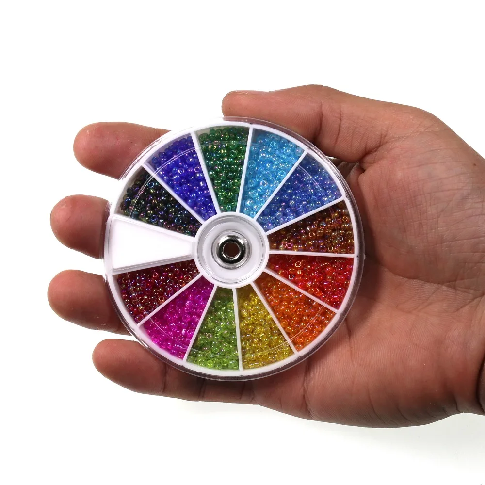 Bimoo 12 colores Dia. Cuentas de vidrio holográfico de 2,3 MM, cuentas de cabeza de Micro Midge, Material de atado de moscas de Nymph en caja dispensadora - imagen 5