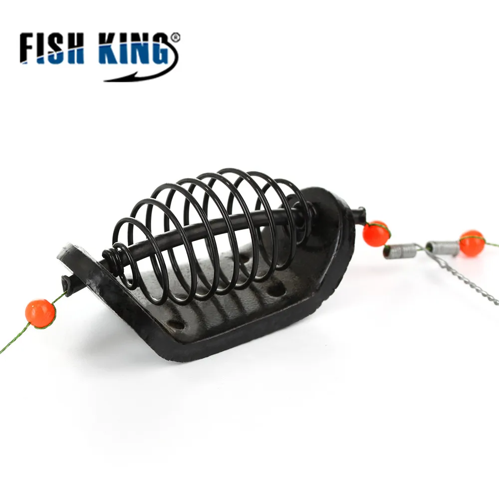 FISH KING-jaula de cebo de pesca, accesorio giratorio de alambre de acero inoxidable con 3 ganchos de línea, alimentador para carpa, 20g-80g