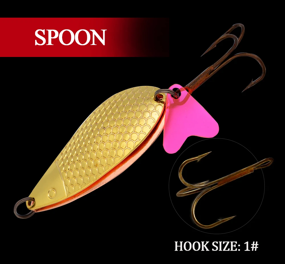 Se señan con la cuchara dorada con una etiqueta rosa vibrante para una pesca efectiva