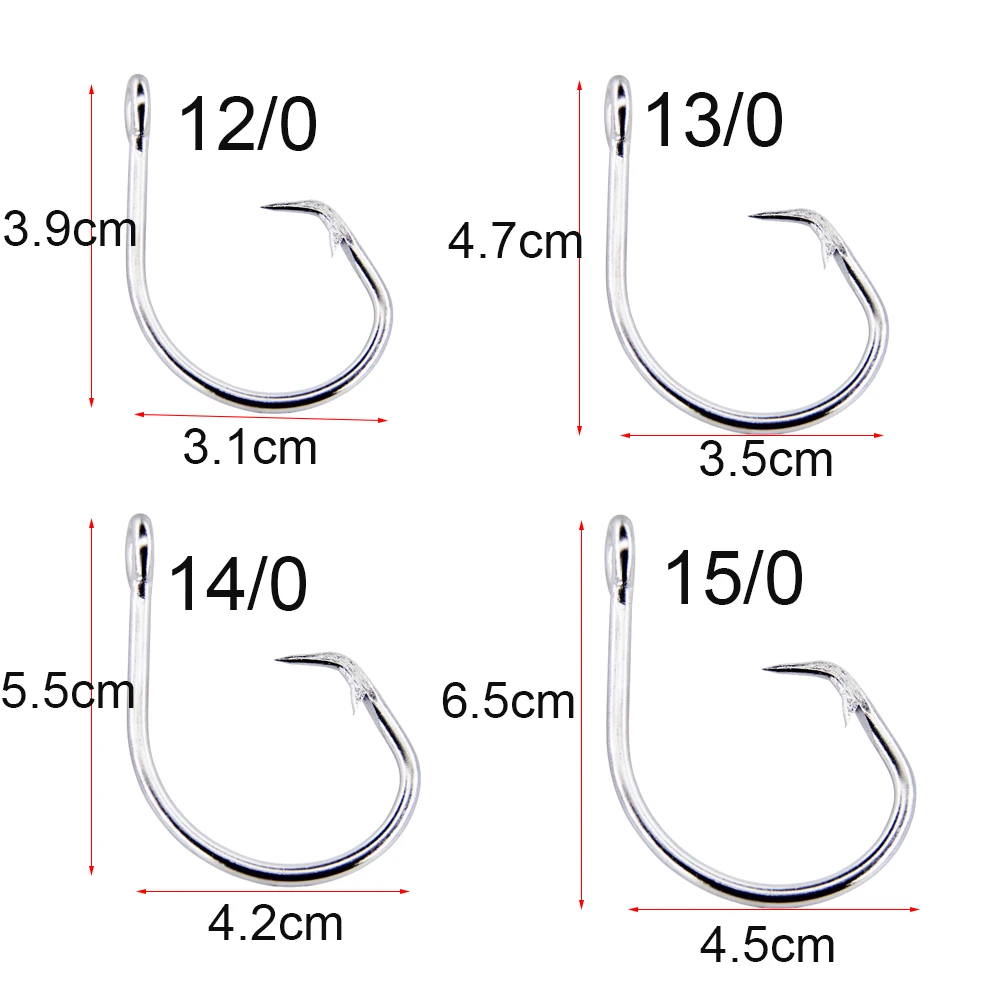 JSM-anzuelos de pesca de acero inoxidable, 20 unidades, tamaño 8/0-15/0 - imagen 3