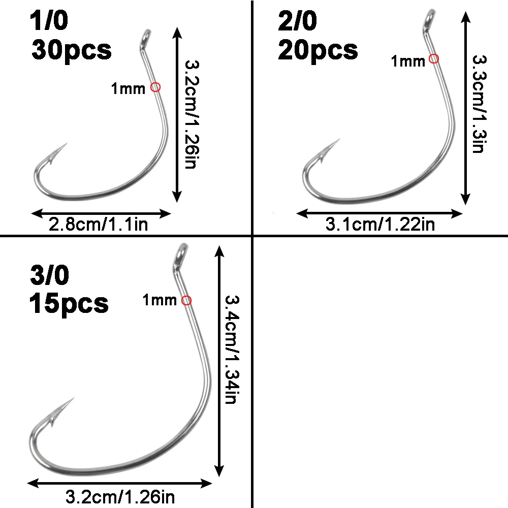 Shaddock-anzuelos de pesca de 180 piezas, anzuelos de gusano sin necesidad de agua, pulpo Offset, Círculo Deportivo, 6 #4 #2 #1 #1/0 2/0 3/0 - imagen 3