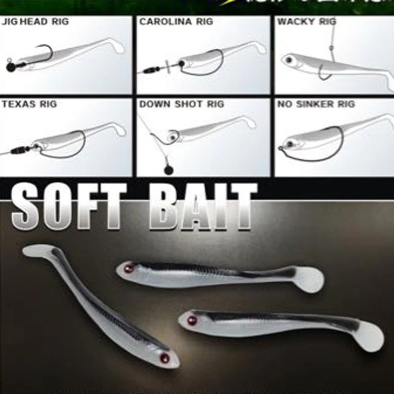 Señuelo de pesca suave, cebo en T Tails, Jighead, Texas cracky Rig, atracción de gusano, 6,3 cm, 7,5 cm, lote de 6 piezas, venta - imagen 2