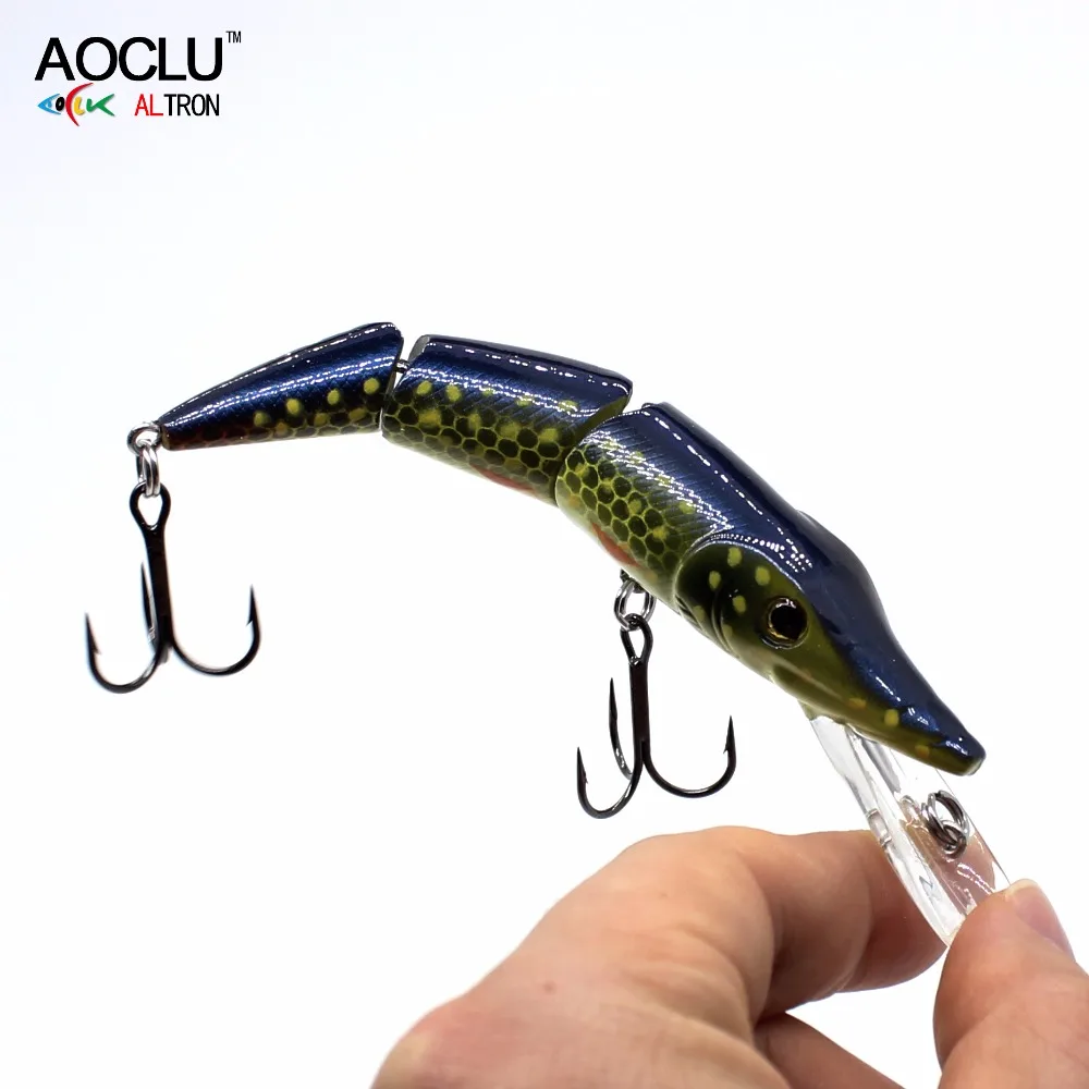 AOCLU-cebo duro con forma de Lucio articulado, Wobbler que se hunde, 105mm, 17,4g, profundidad de pececillo de 0,5-1,8 m, anzuelos VMC, gran juego de combate