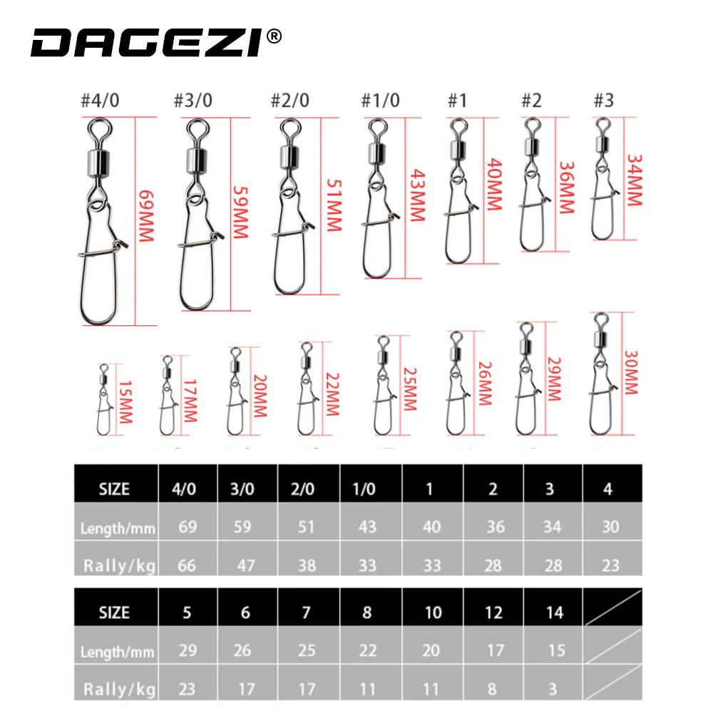 DAGEZI-conector de pesca giratorio de acero inoxidable, caja de aparejos de pesca, 100 unidades por lote - imagen 2