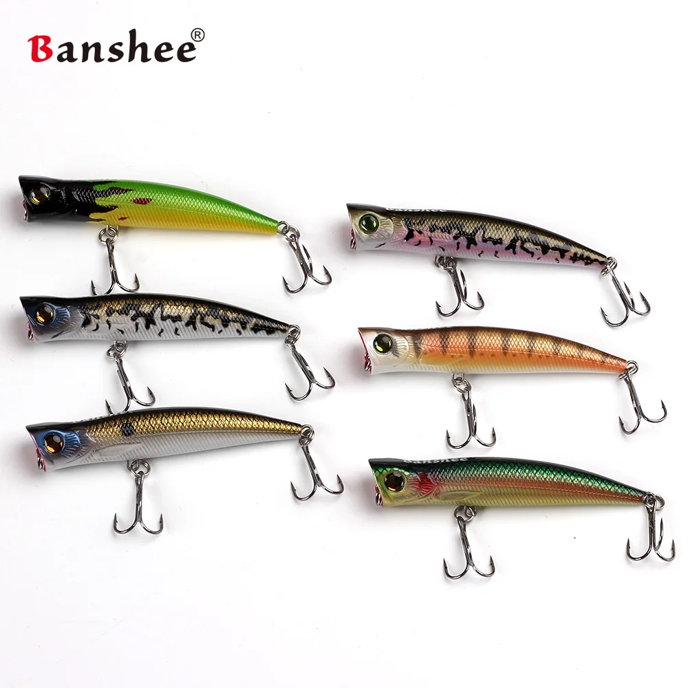 Banshee-señuelo de pesca duro Artificial Wobbler, 80mm, 8g, VP02, sonido, 6 colores, agua dulce, lubina, Popper, 6 unids/lote - imagen 4