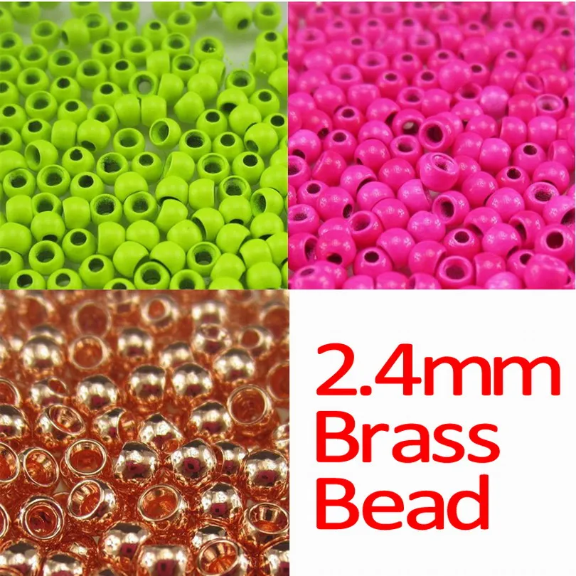 MNFT 500 Uds 2,4mm cuentas de latón rosa/amarillo/moscas cabeza ojos Color crudo ninfa Streamer insectos atado de moscas Material - imagen 2
