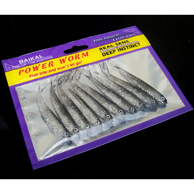 Pequeño señuelo de pesca de cebo suave de pez negro, señuelos artificiales de gusano, mordedura de pez, bolsa de 10 piezas, 7cm - imagen 2