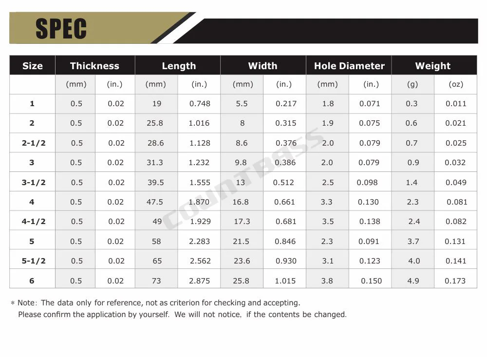 Countbass 50 Uds COUNTBASS tamaño 1-6 hojas giratorias de sauce de acero chapado en oro acabado suave, señuelos de pesca con cebo giratorio DIY - imagen 3