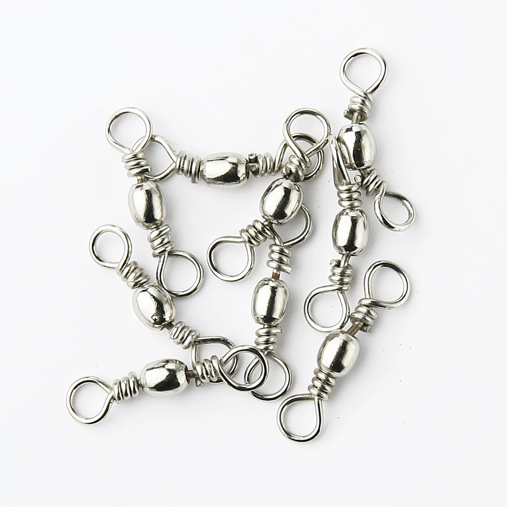 Caja de pesca giratoria de barril de acero inoxidable, aparejos de pesca marinos, Conector de anzuelo, accesorios de señuelo de pesca a presión, herramienta de carpa, 100 Uds. - imagen 5