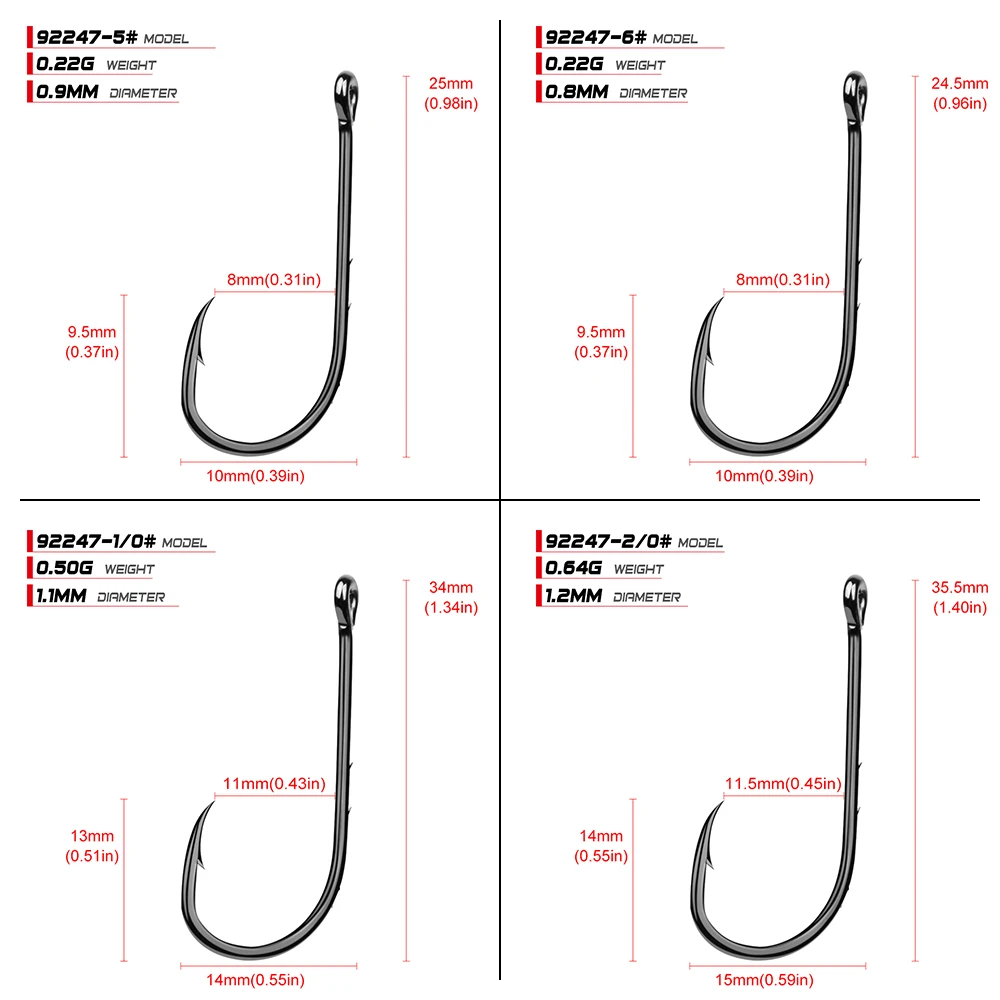 Anzuelos de pesca PROBEROS 92247-1 # -6 # Gancho BAITHOLDER de acero con alto contenido de carbono, plantilla de color negro, gancho grande, corrosión - imagen 5