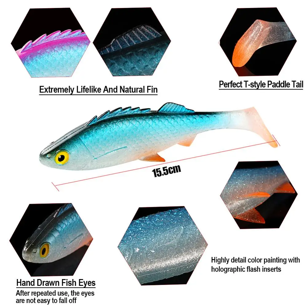 Señuelo de pesca SUNMILE Pike 38g/155mm Big Soft Plastic Shads Swimbaits para aparejo pesca anillas de plástico suave señuelos de cebo suave Perch - imagen 3
