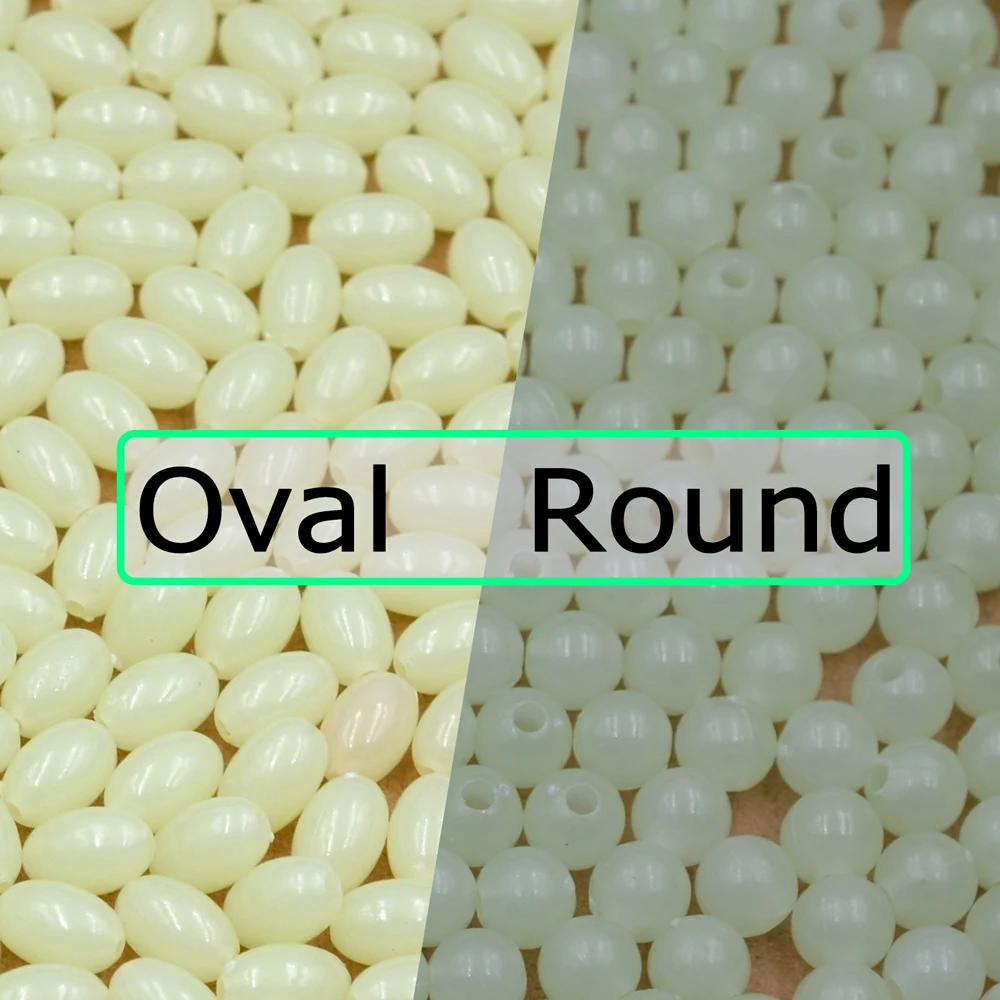 MNFT 50/100/200pc 5 tamaños luminosos para pesca nocturna cuenta Oliva redonda resplandor en señuelo de pesca plástico la oscuridad señuelo flotante aparejos - imagen 4