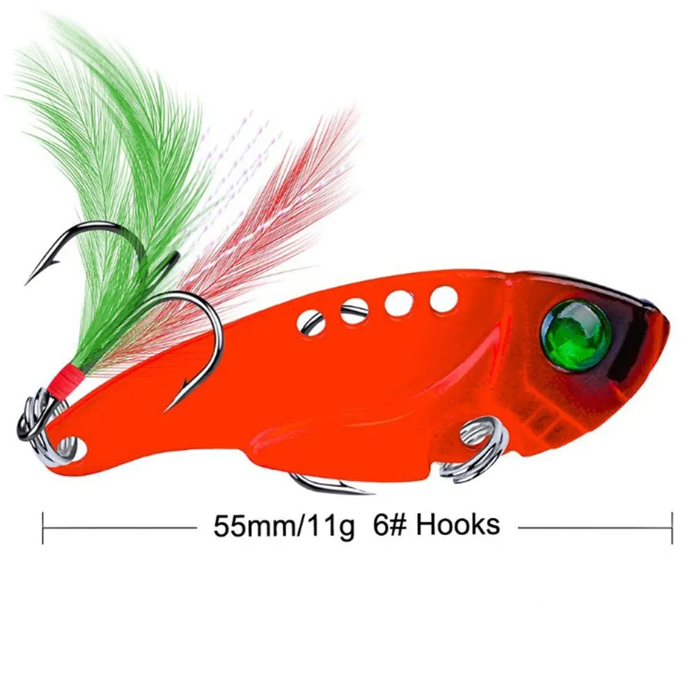 Señuelo de pesca VIB de Metal, 11g/5,5 cm, cuchara vibratoria, cebos duros con pluma, Crankbait Wobbler Swimbait, aparejos VIB de cigarra, 1 Uds. - imagen 3