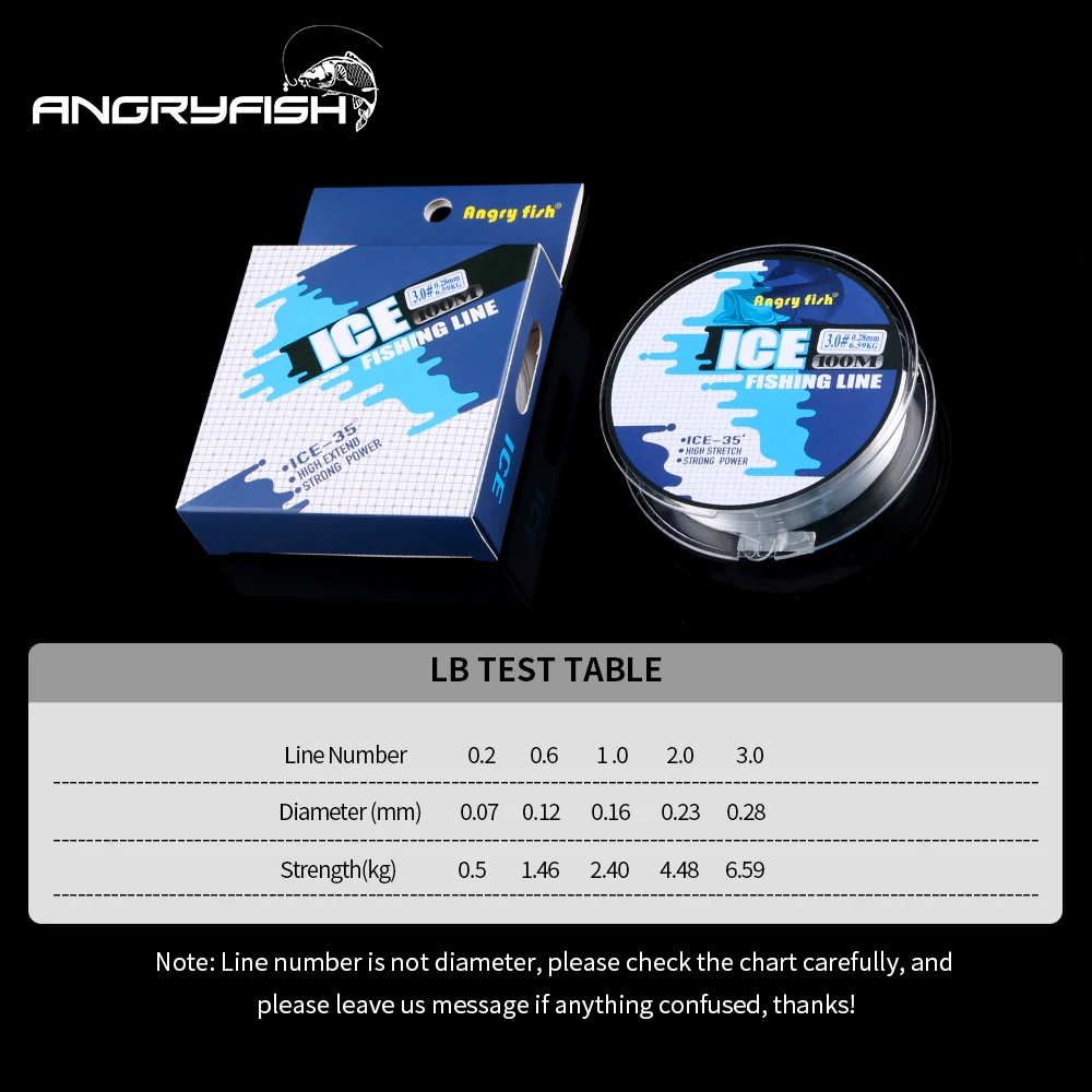 Angryfish-sedal de pesca en hielo, 100m, hilo de nailon para pesca en invierno, monofilamento, línea de nailon superfuerte - imagen 3