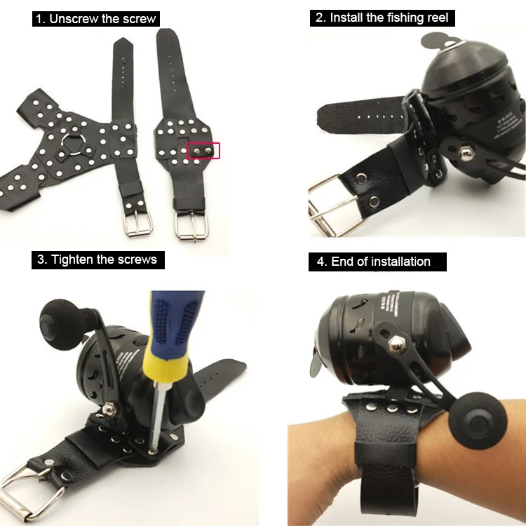 Protector de mano de pesca, pulsera de tirachinas de acero + cuero Artificial para mano izquierda o derecha, accesorios para exteriores - imagen 5